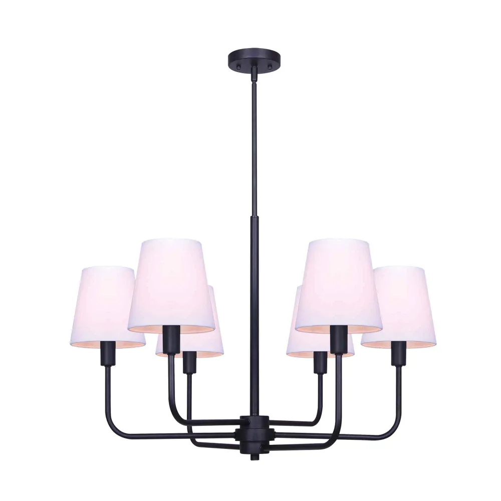 Chandelier à 6 lumières Anne noir mat, 29" x 22,25" à 70,25" (Certifié CE)