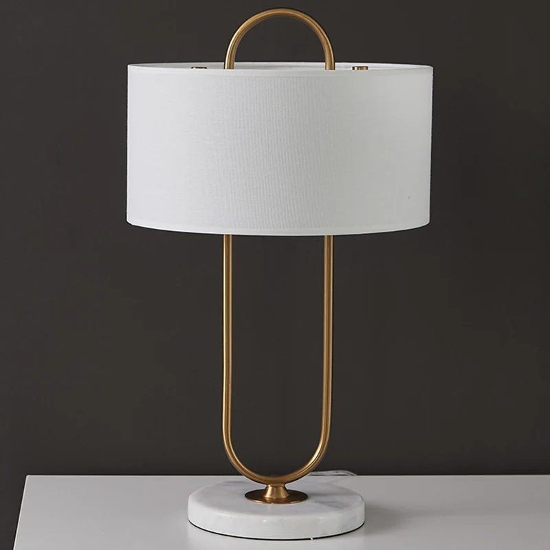 Design Contemporain Längliche Nachttischlampe Metallic-Optik, modernes Nachtlicht mit Marmorsockel und trommelförmigem Sto...