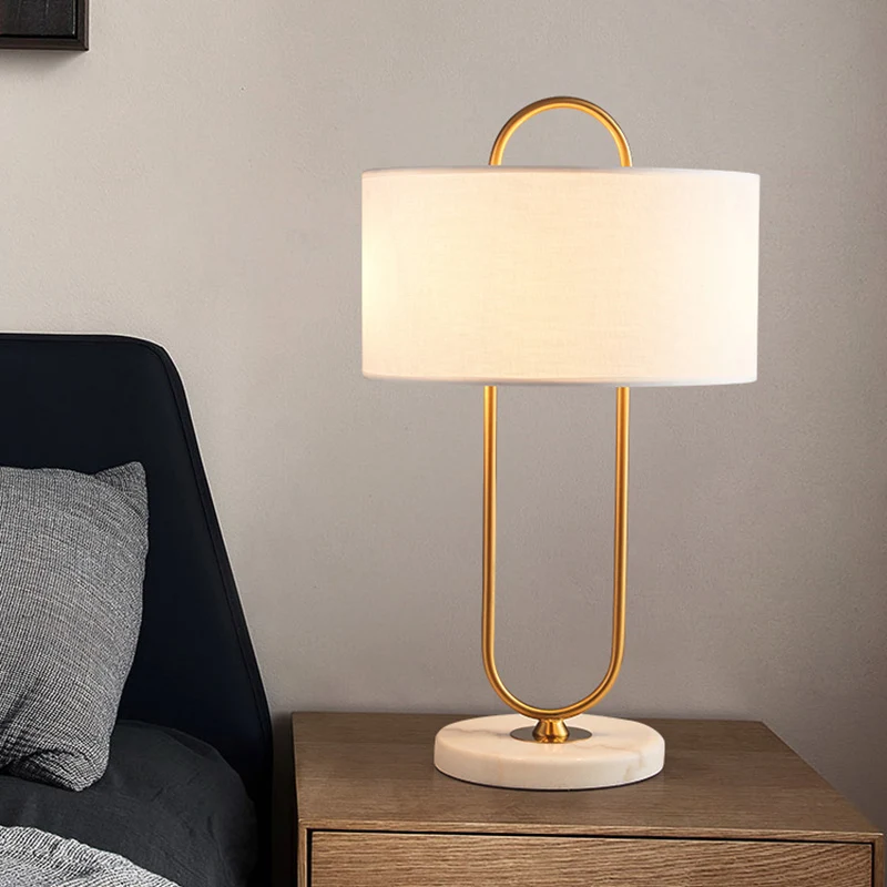 Design Contemporain Längliche Nachttischlampe Metallic-Optik, modernes Nachtlicht mit Marmorsockel und trommelförmigem Sto...