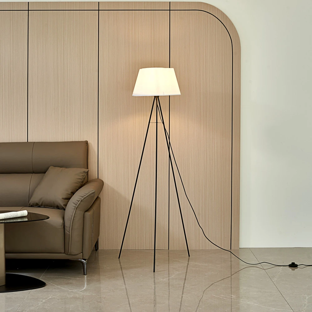 ELC Elsika lampe trépied, abat-jour tissu, brun | Dimmable | Haute luminosité