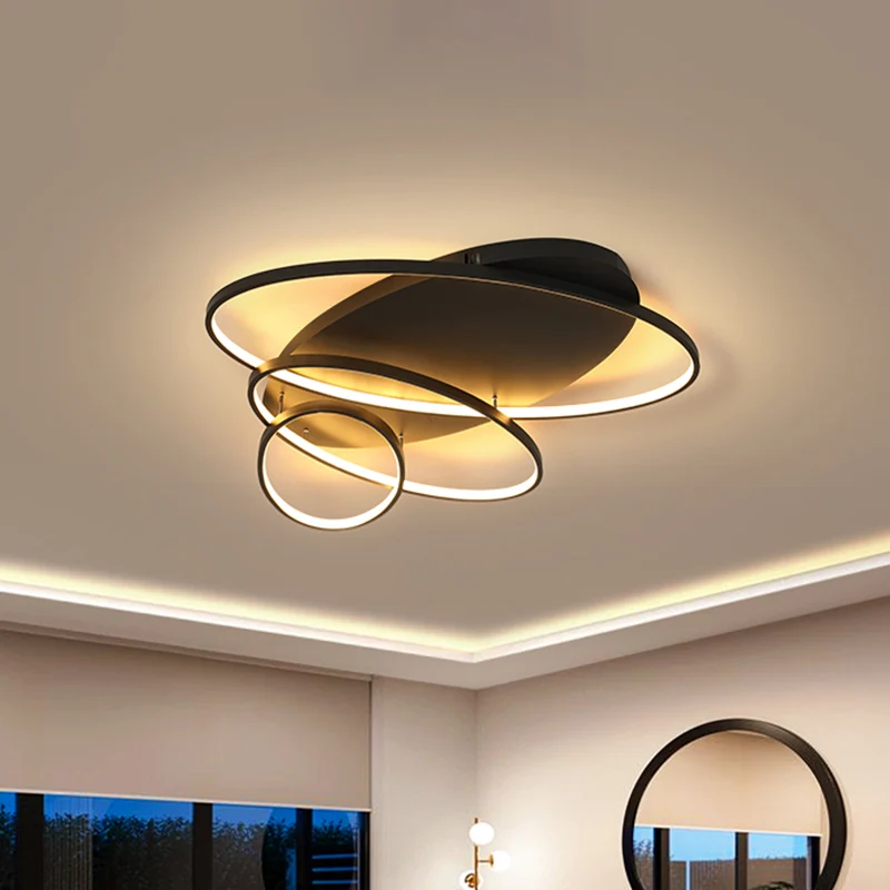 Lampe encastrée de plafond à LED, nouveauté novateur, ovale intersectée, noir/blanc/or, avec abat-jour en acrylique, lumiè...
