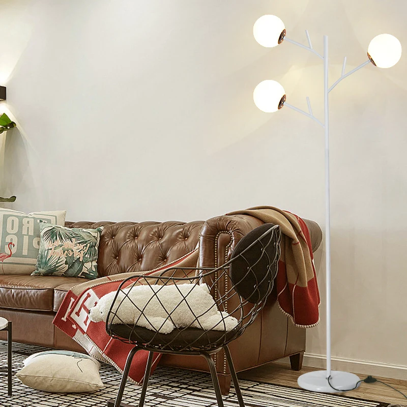 Metallbaumartige Stehleuchte, récent Stehleuchte mit 3 Glühbirnen, Schwarz/Weiß, für Schlafzimmer pour salon et chambre