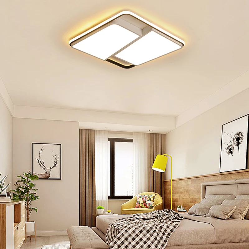 Plafonnier rectangulaire/carré à encastrer avec abat-jour en acrylique, luminaire de plafond tendance à LED blanc pour cha...