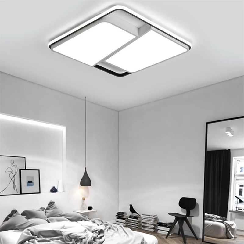 Plafonnier rectangulaire/carré à encastrer avec abat-jour en acrylique, luminaire de plafond tendance à LED blanc pour cha...