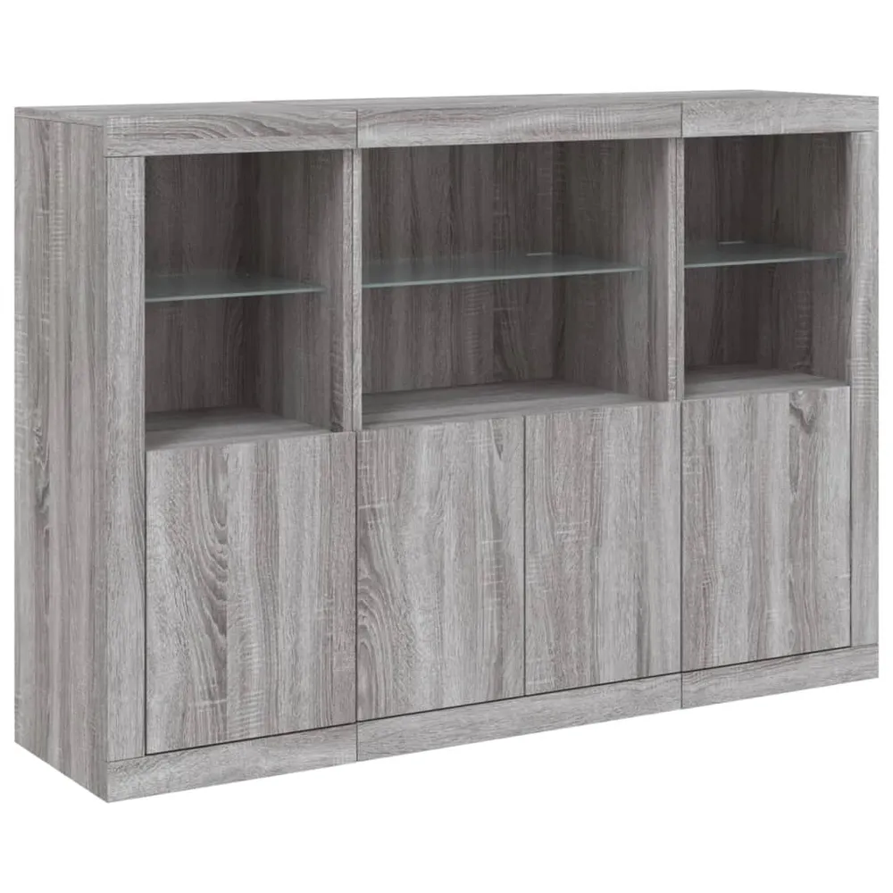 Buffet bahut commode armoire meuble de rangement organisateur cuisine salle de séjour salon avec lumières LED 3 pcs sonoma...