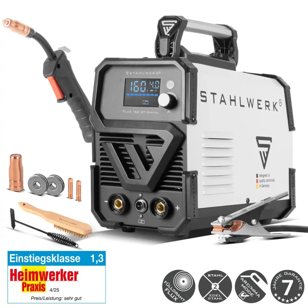 Steelworks Welding Machine Flux 160 ST numérique avec 160 , alimentation en fil synergique, élévateur et fonction MMA pour...