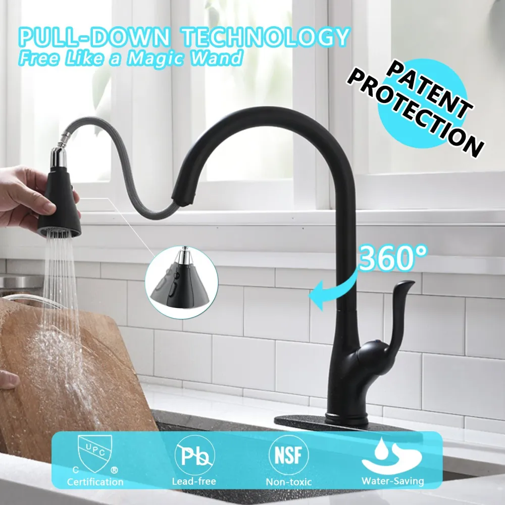 APPASO 149MB Pull Down Kitchen Faucet Matte Noir jais Soap Dispenser