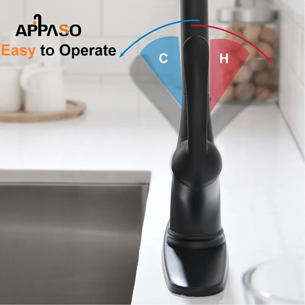 APPASO 149MB Pull Down Kitchen Faucet Matte Noir jais Soap Dispenser