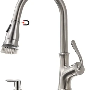 APPASO 159BN Satiné Nickel Kitchen Faucet Pull Down Sprayer, Soap Dispenser and Brush