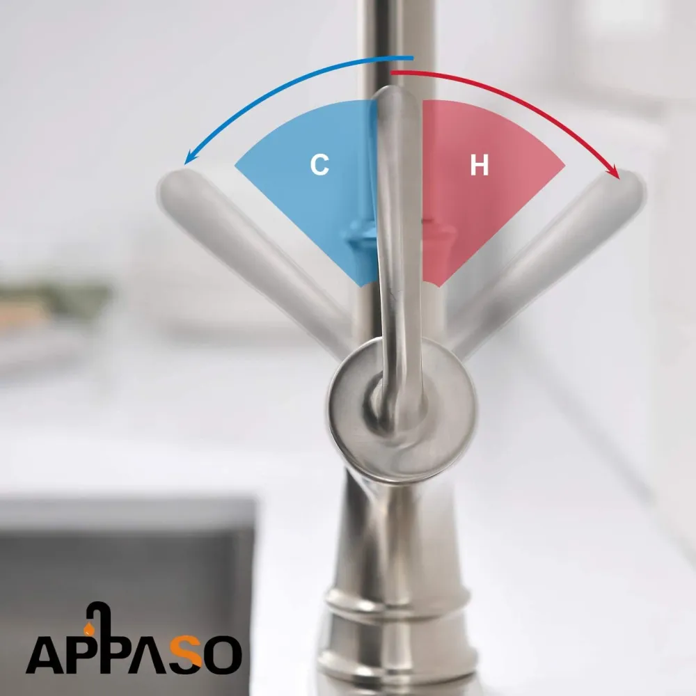 APPASO 159BN Satiné Nickel Kitchen Faucet Pull Down Sprayer, Soap Dispenser and Brush