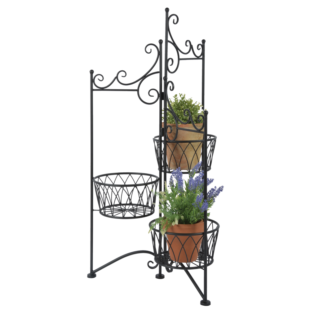 Support 3 plantes pliant (sans vis), en fer L.48,9 x 43,5 x H. 97,8 cm Esschert Design avec Certificat de Conformité
