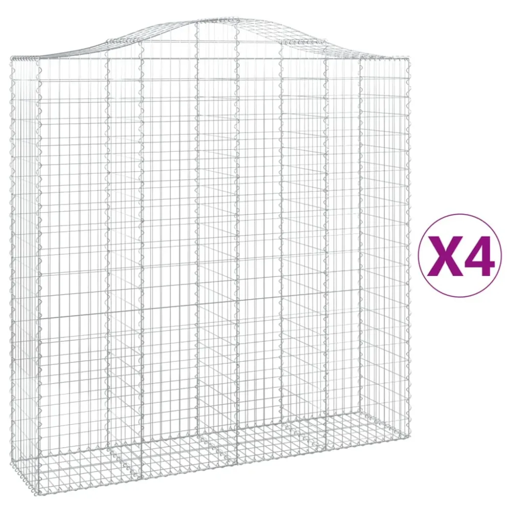 Lot de 4 paniers à gabions clôture cage mur de soutènement arqués 200 x 50 x 200/220 cm fer galvanisé Argent 02_0041446