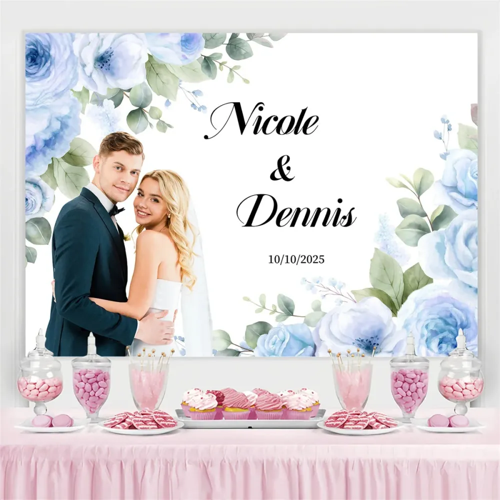 Toile de fond Photo Mariage Personnalisable Romantique Rose Bleue GQ3-226