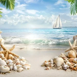 Toile de fond Photo Scène de Plage Coquillage Voilier Été GQ6-3