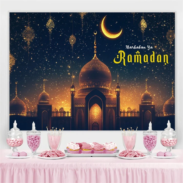 Toile de fond Ramadan Mubarak Nuit Étoilée Mosquée GQ3-30