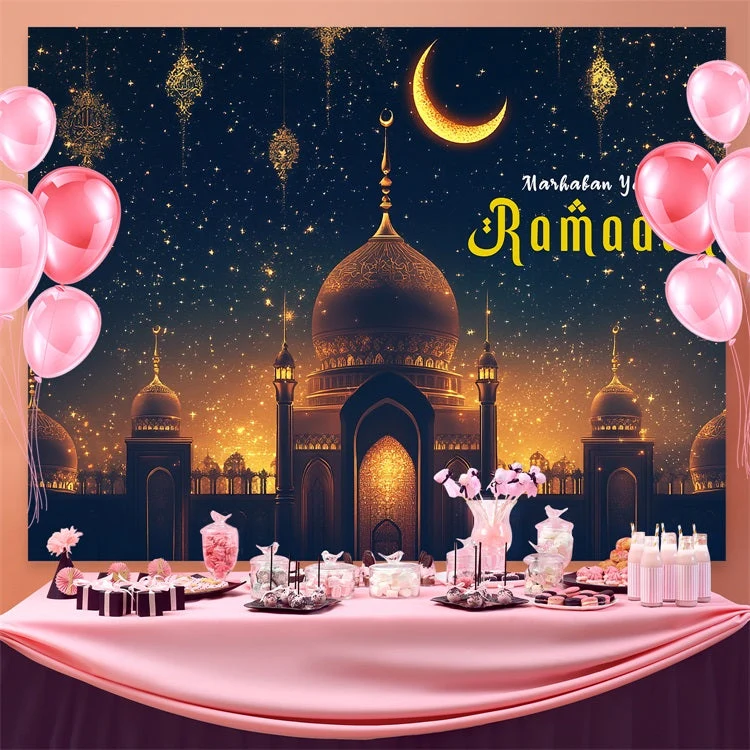 Toile de fond Ramadan Mubarak Nuit Étoilée Mosquée GQ3-30