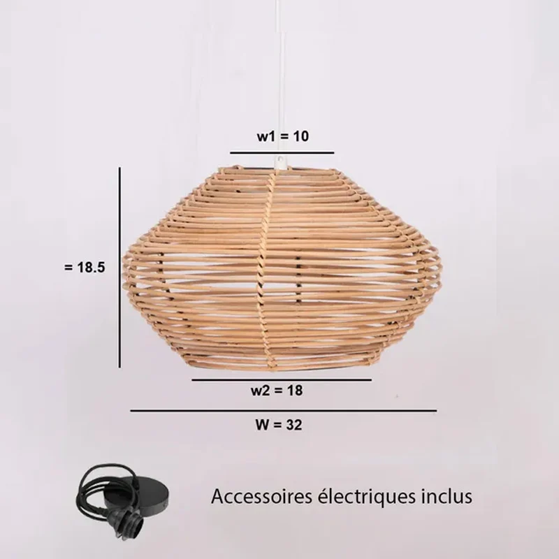 Abat-jour pour suspension Esteban en rotin - ⌀ 32 cm - marron Sans outil d'installation