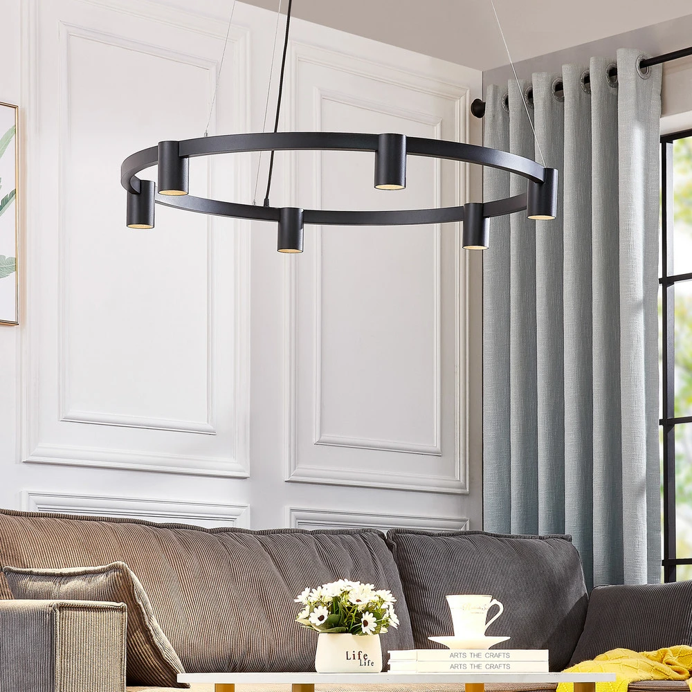 Arcchio suspension Brinja, noir, Ø 94 cm, 6 lampes, GU10 pour plafonds suspendus