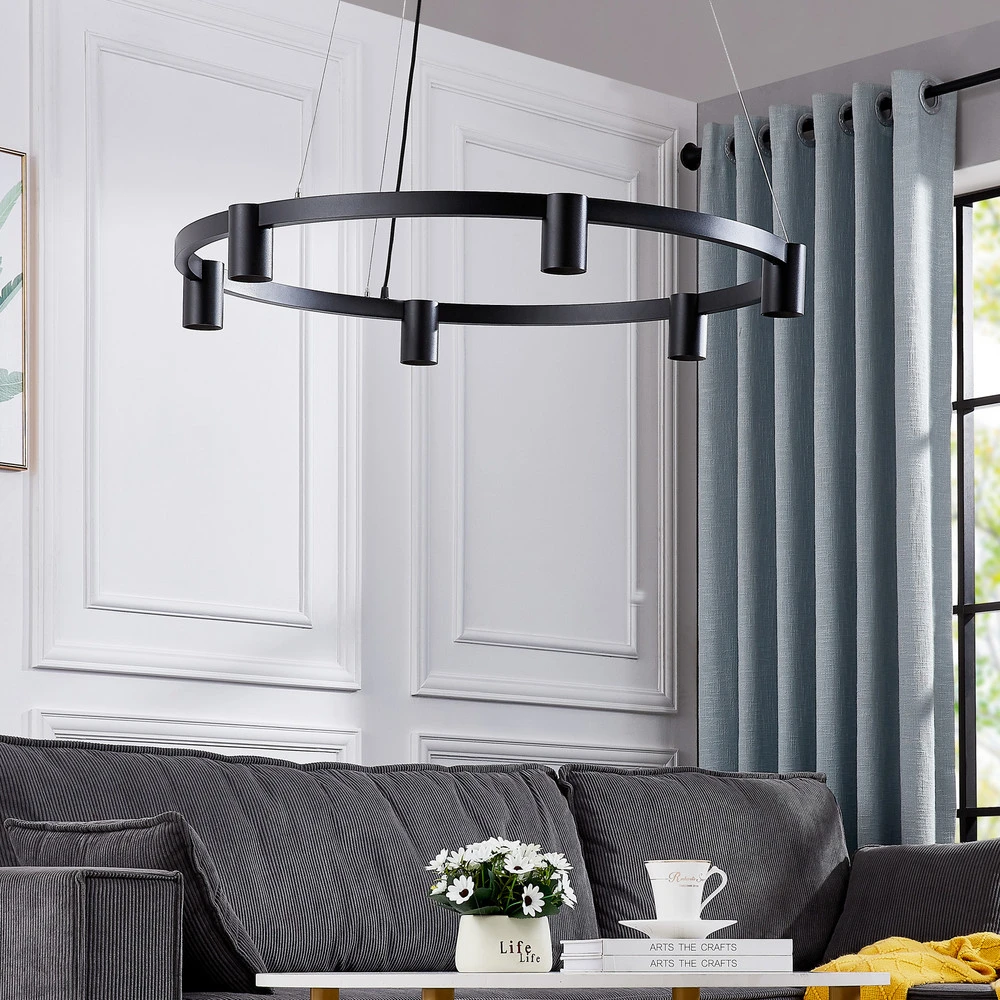 Arcchio suspension Brinja, noir, Ø 94 cm, 6 lampes, GU10 pour plafonds suspendus