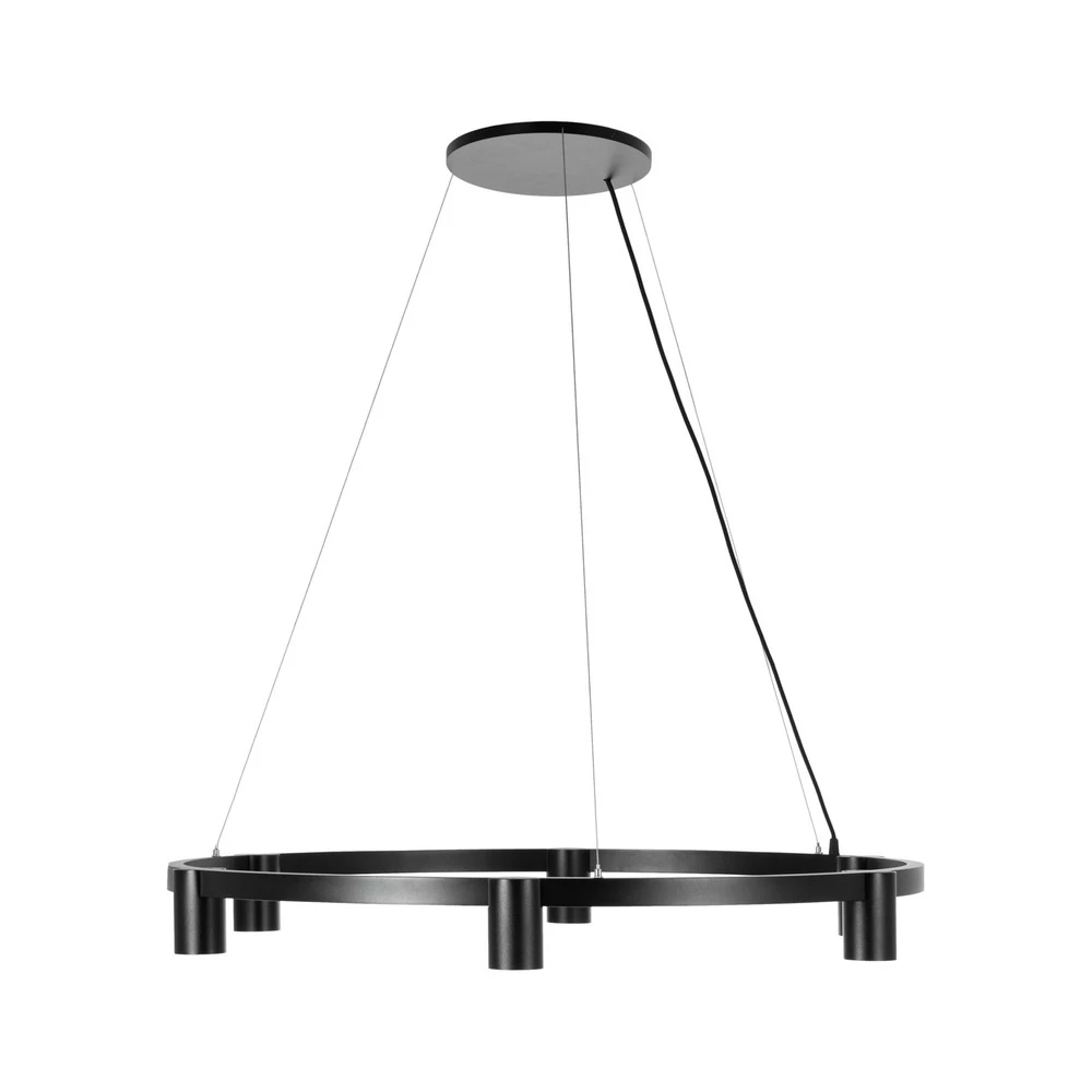 Arcchio suspension Brinja, noir, Ø 94 cm, 6 lampes, GU10 pour plafonds suspendus