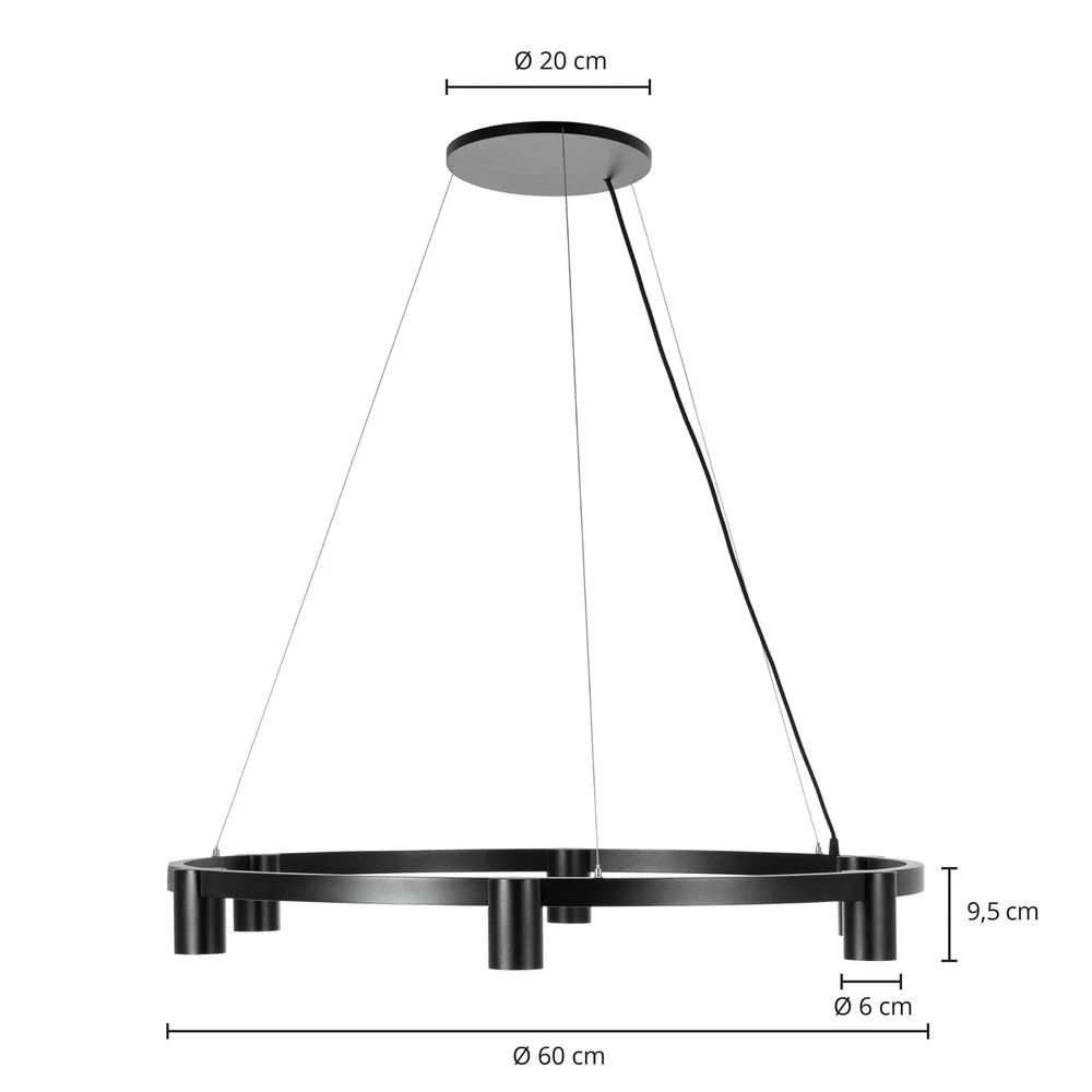Arcchio suspension Brinja, noir, Ø 94 cm, 6 lampes, GU10 pour plafonds suspendus