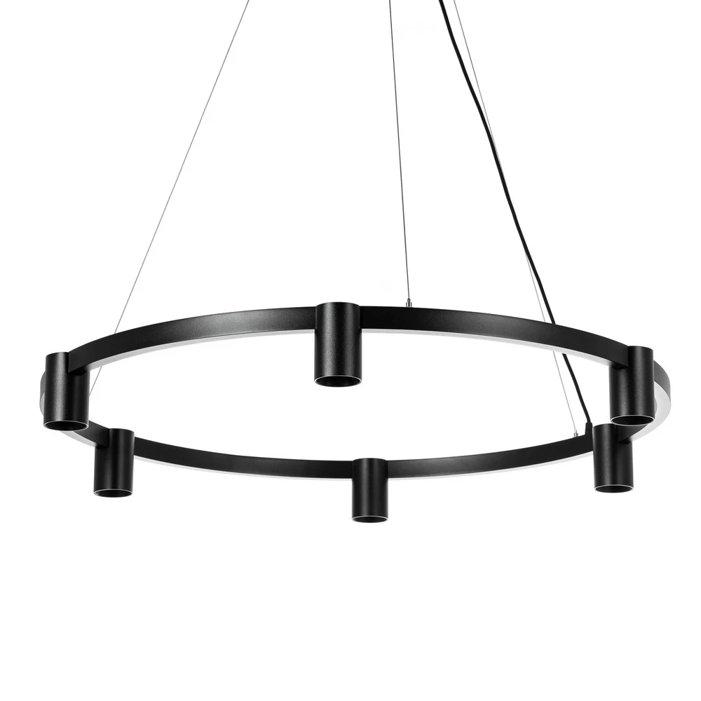 Arcchio suspension Brinja, noir, Ø 94 cm, 6 lampes, GU10 pour plafonds suspendus