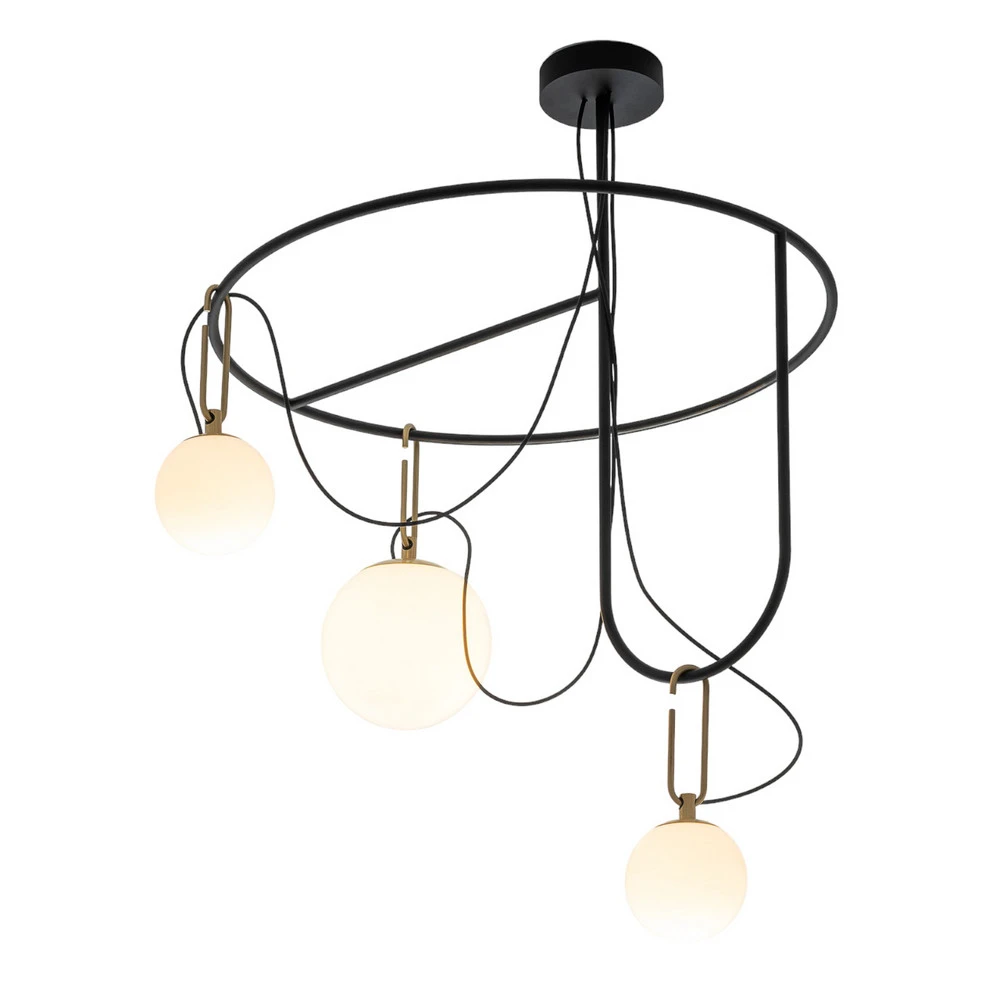 Artemide nh S4 suspension en verre, à 3 lampes pour plafonds suspendus