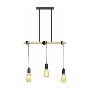 BROOKLYN - Lustre bar bois naturel et noir pour entrée et couloir