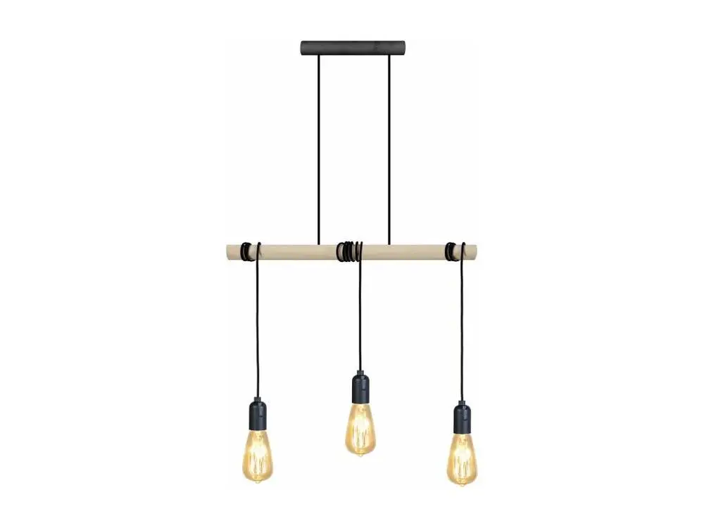 BROOKLYN - Lustre bar bois naturel et noir pour entrée et couloir