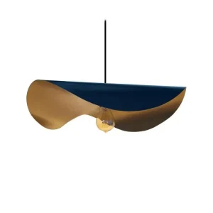Éclairage LED Haute Luminosité GRANDE MADAME - Suspension chapeau de dame métal bleu et or