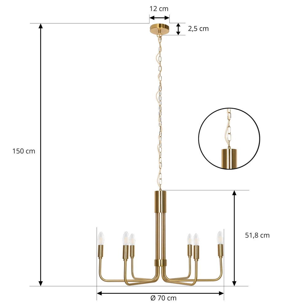 Éclairage LED Haute Luminosité Lindby Elanova lustre à six lampes, laiton