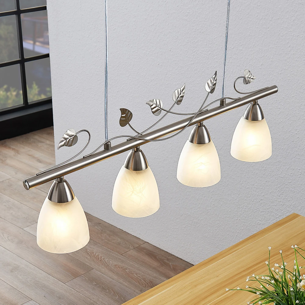 Éclairage LED Haute Luminosité Lindby suspension Yannie, 4 lampes, nickel/blanc, verre