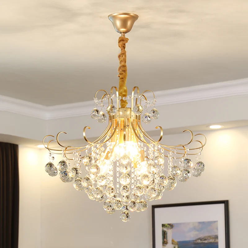 Éclairage LED Haute Luminosité Lustre de plafond en cristal LED, forme évasée traditionnelle en or, luminaire suspendu pou...