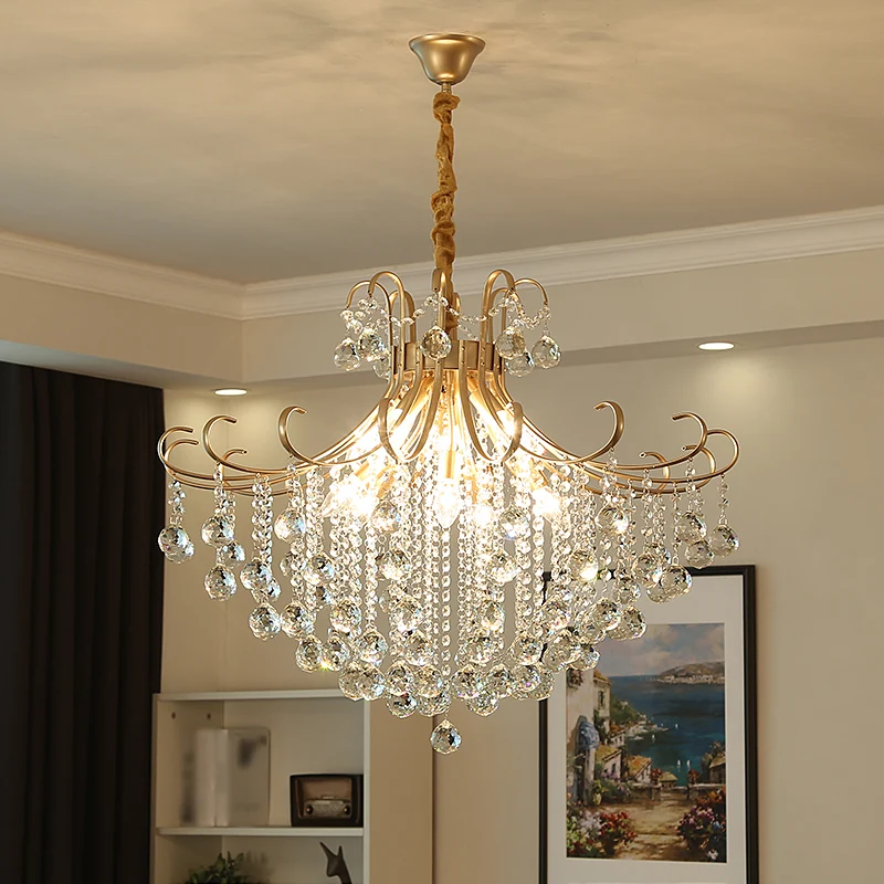 Éclairage LED Haute Luminosité Lustre de plafond en cristal LED, forme évasée traditionnelle en or, luminaire suspendu pou...