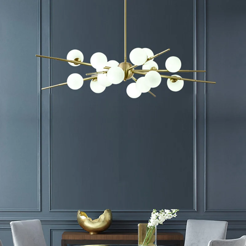 Éclairage LED Haute Luminosité Lustre suspendu Starburst actuel, abat-jour en verre opale, lustre de plafond pour salon