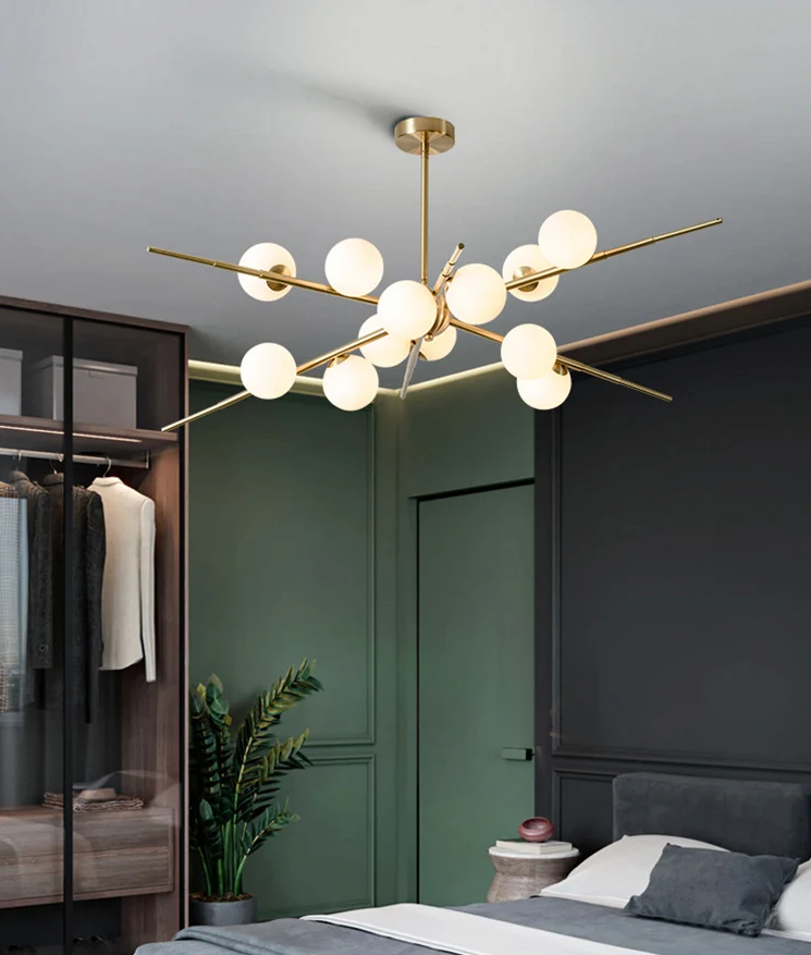 Éclairage LED Haute Luminosité Lustre suspendu Starburst actuel, abat-jour en verre opale, lustre de plafond pour salon