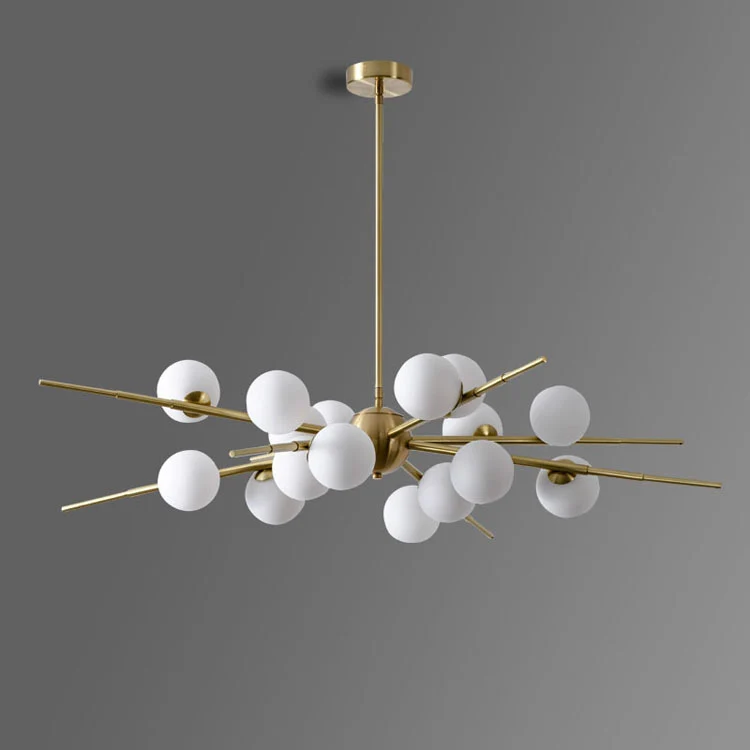 Éclairage LED Haute Luminosité Lustre suspendu Starburst actuel, abat-jour en verre opale, lustre de plafond pour salon