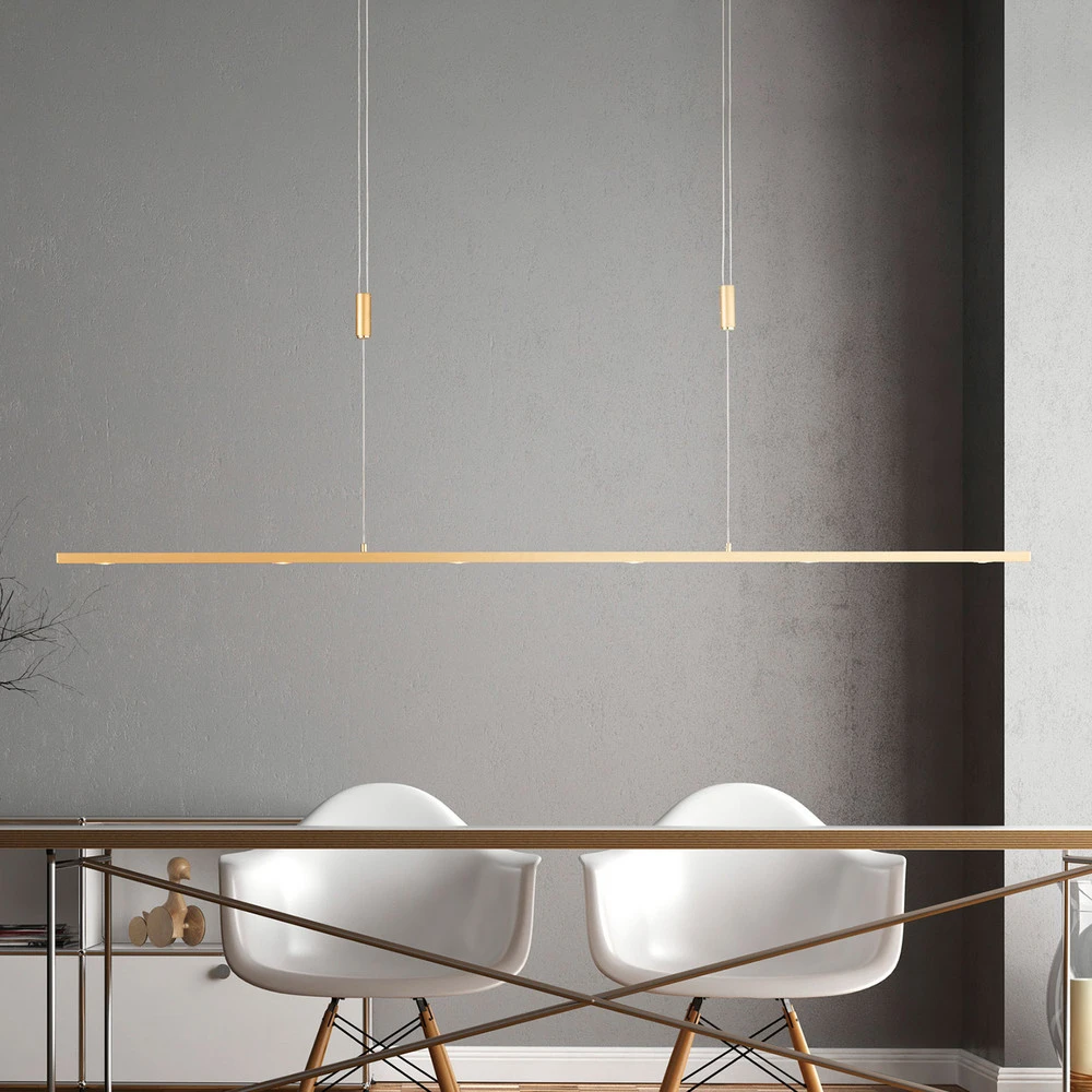 Éclairage LED Haute Luminosité Quitani Suspension LED Tolu, longueur 139 cm, laiton