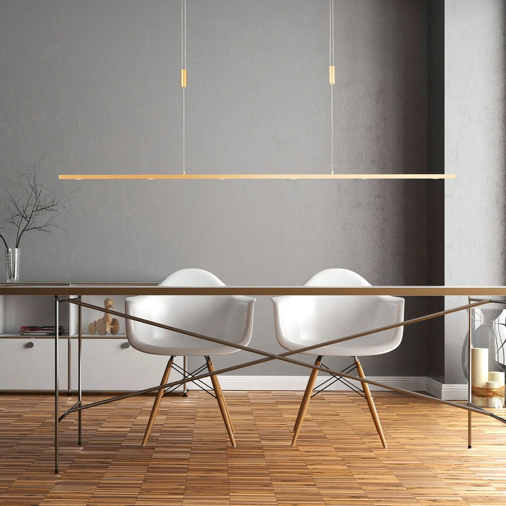 Éclairage LED Haute Luminosité Quitani Suspension LED Tolu, longueur 139 cm, laiton