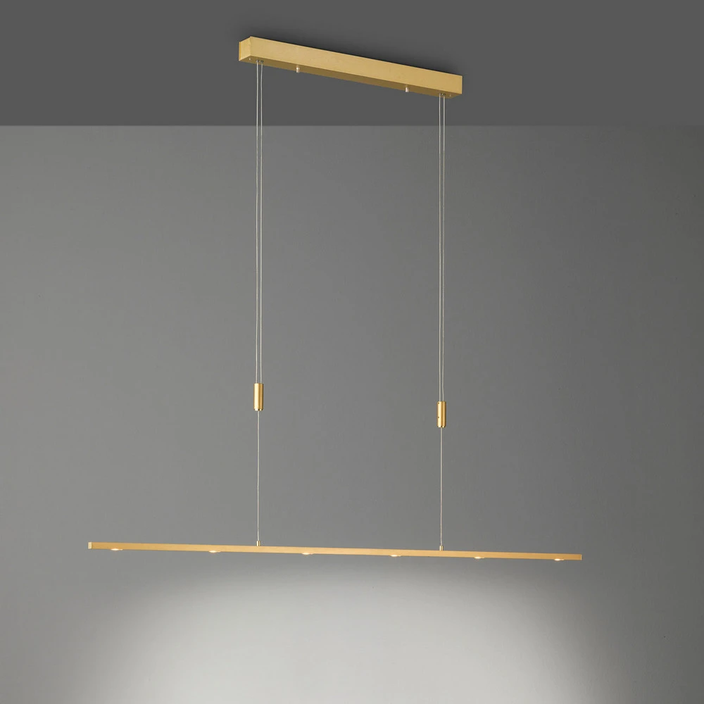 Éclairage LED Haute Luminosité Quitani Suspension LED Tolu, longueur 139 cm, laiton