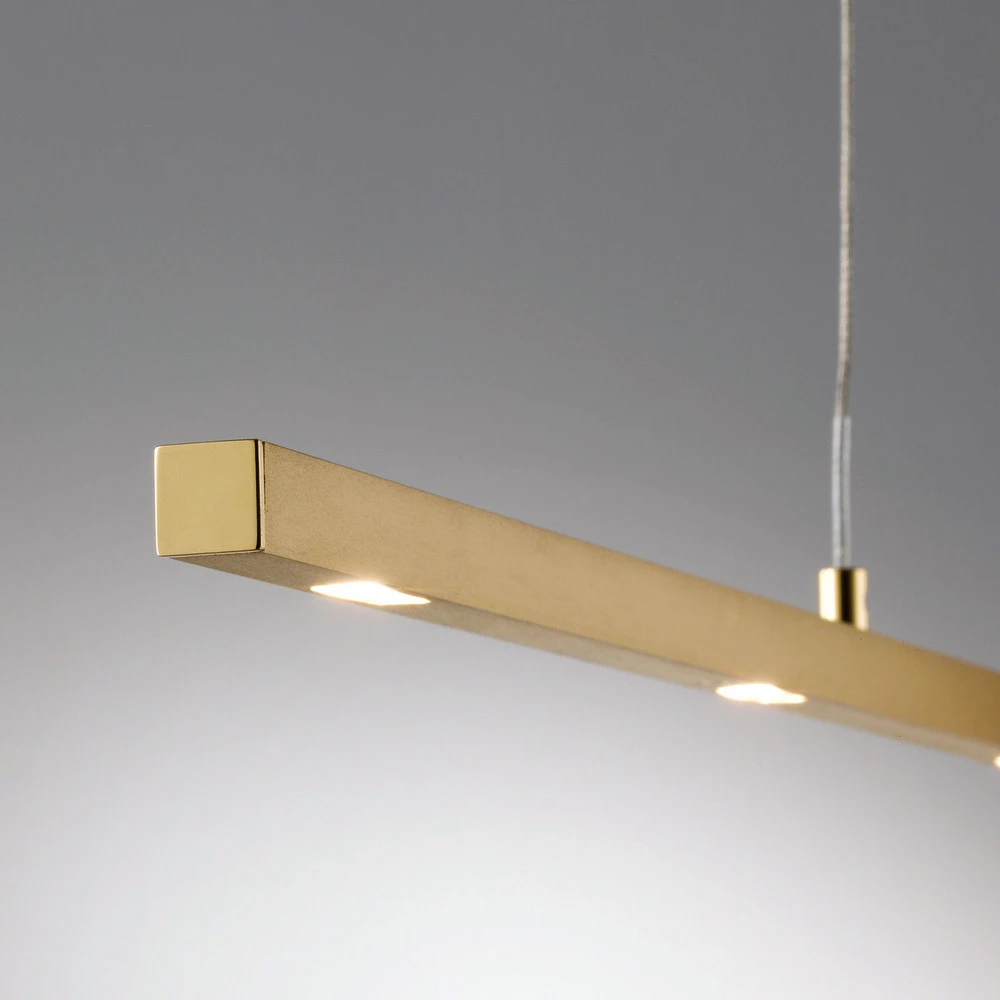 Éclairage LED Haute Luminosité Quitani Suspension LED Tolu, longueur 139 cm, laiton