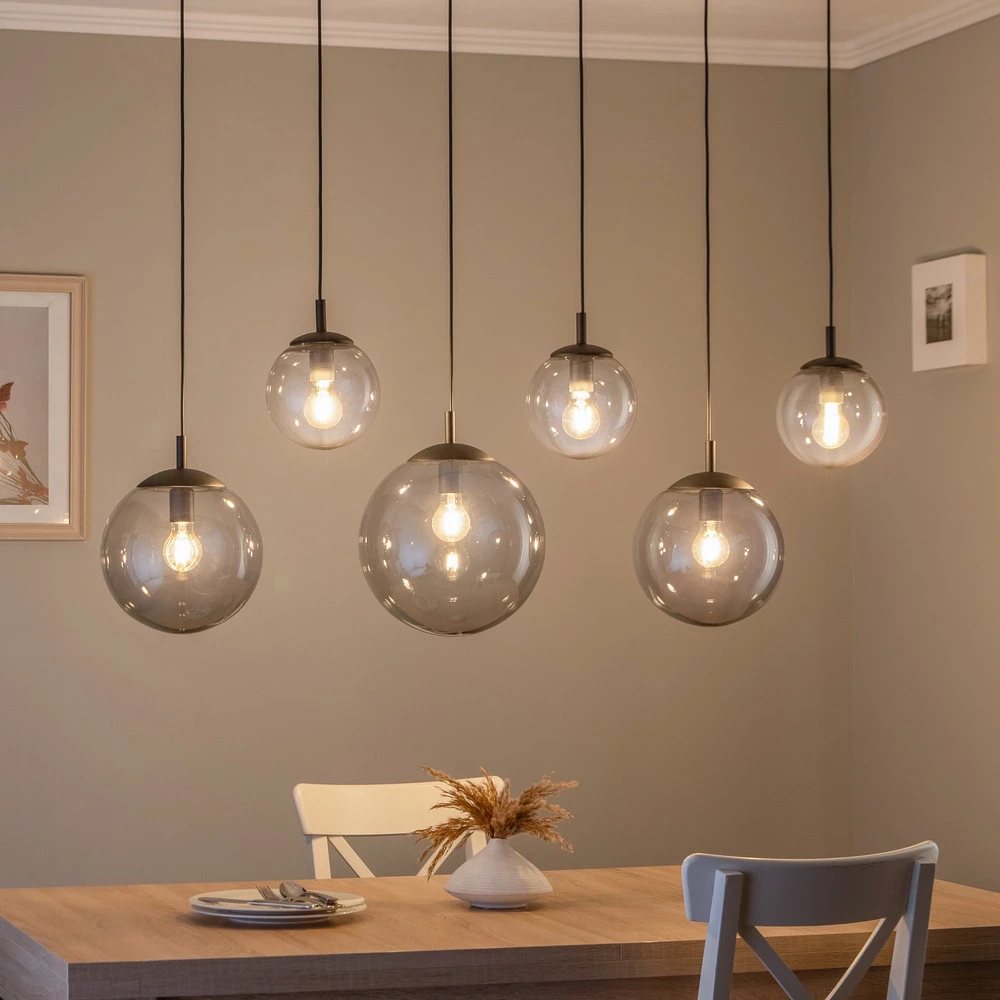 Éclairage LED Haute Luminosité Suspension Esme, verre, multicolore, à 6 lampes, linéaire