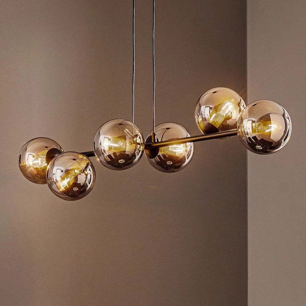 Éclairage LED Haute Luminosité Suspension Glassy, 6 lampes, noir, graphite, verre, 110cm