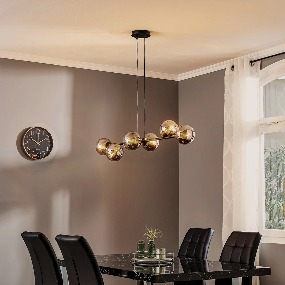 Éclairage LED Haute Luminosité Suspension Glassy, 6 lampes, noir, graphite, verre, 110cm
