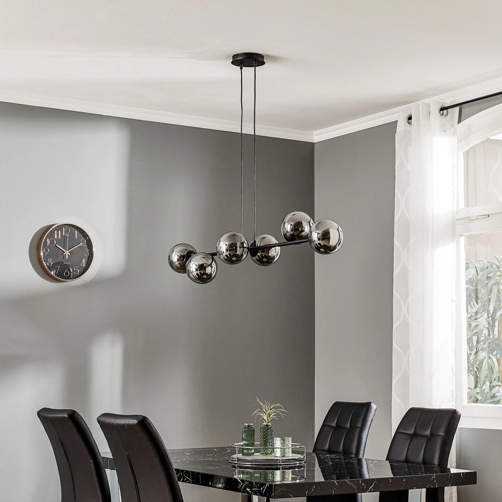 Éclairage LED Haute Luminosité Suspension Glassy, 6 lampes, noir, graphite, verre, 110cm