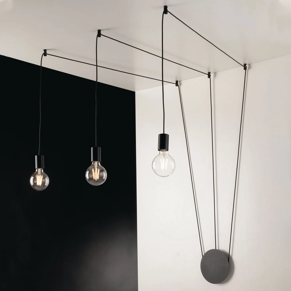Éclairage LED Haute Luminosité Suspension Habitat décentrée, à 3 lampes, noire