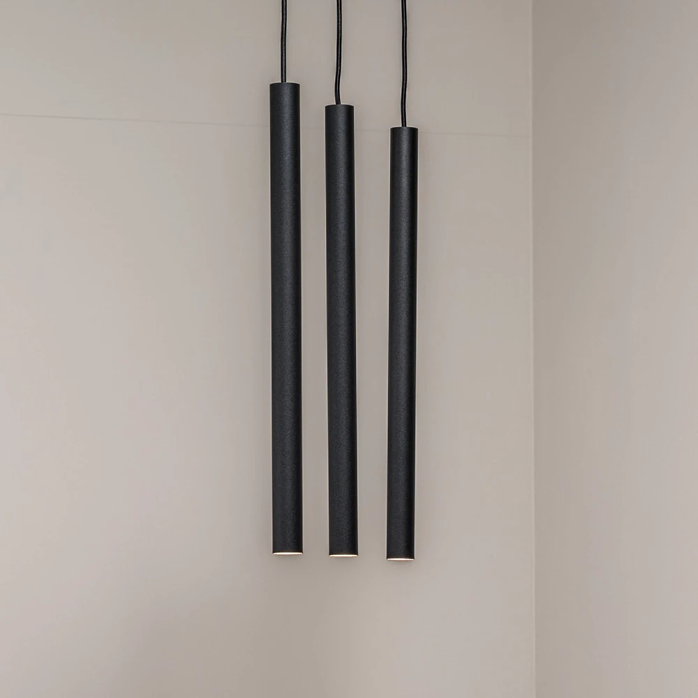 Éclairage LED Haute Luminosité Suspension Sone, rosace angulaire, 3 lampes, noire