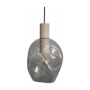Éclairage LED Haute Luminosité Suspension verre fumée en métal bois naturel 95 cm.