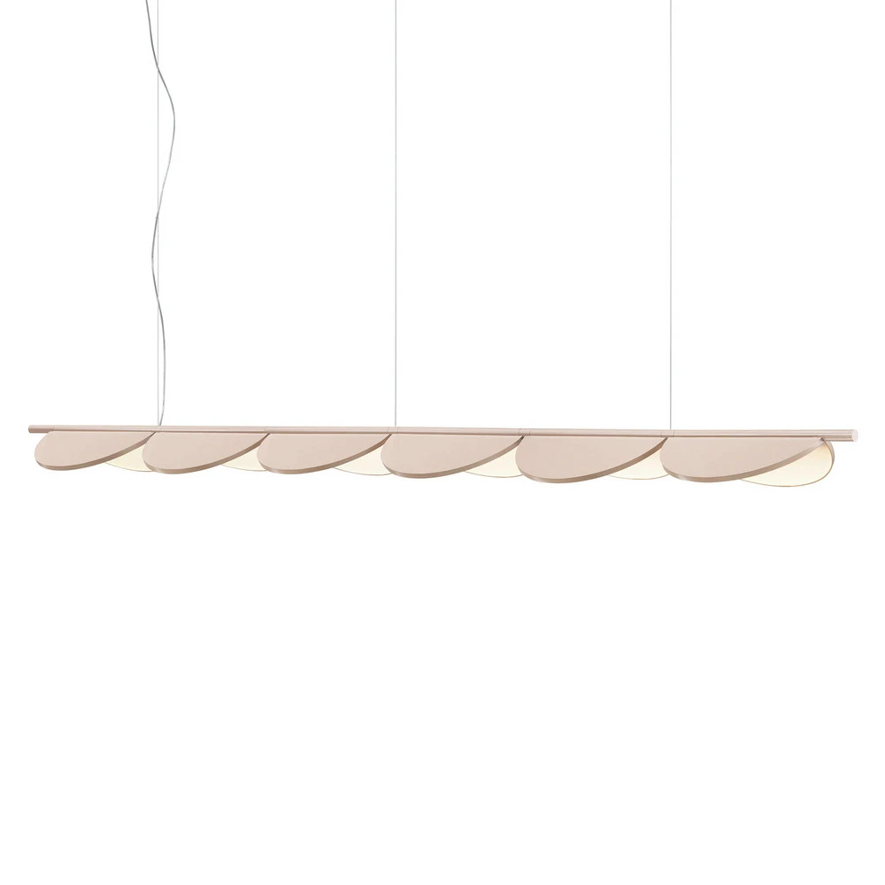 FLOS Almendra Linear Suspension LED 6fl, rose avec LED intégrée non remplaçable