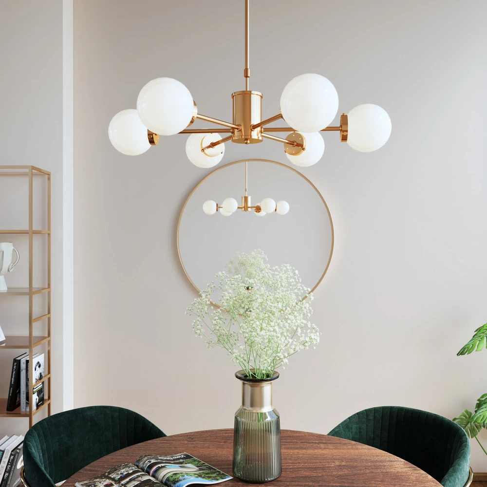 KARE Heavenly suspension dorée, à 6 lampes en acrylique dépoli